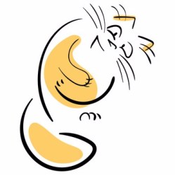 Cat holding his stomach in laughter