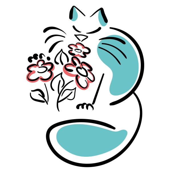 Cat sniffing flowers